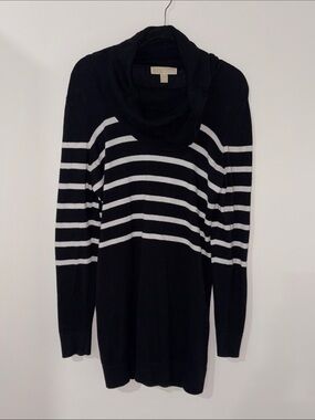 Michael Kors Women’s Black & White Striped Cowl Neck Sweater Size L